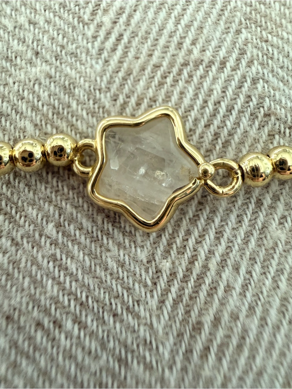 Gold Beaded Stretch Bracelet with Quartz Star Charm